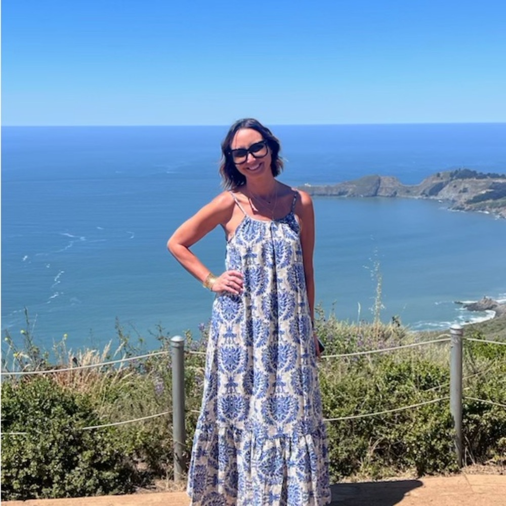 Blue and White Patterned Maxi Dress